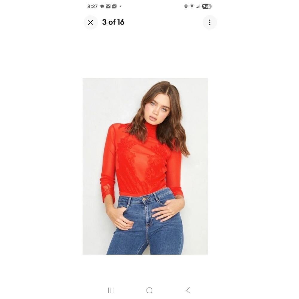 NWT Free People Take HAH Bow Reversible Bodysuit Red Large Sheer Lace